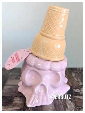 DW HOME Summerween Melting Ice Cream Cone Skull Candle, Strawberry Cream 🍓💀